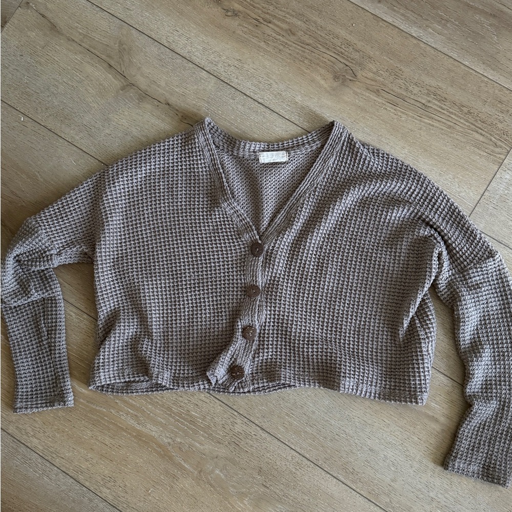 Altar'd State Taupe Waffle Knit Cardigan